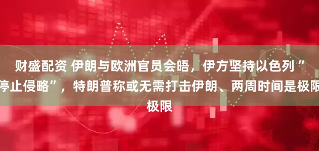财盛配资 伊朗与欧洲官员会晤，伊方坚持以色列“停止侵略”，特朗普称或无需打击伊朗、两周时间是极限